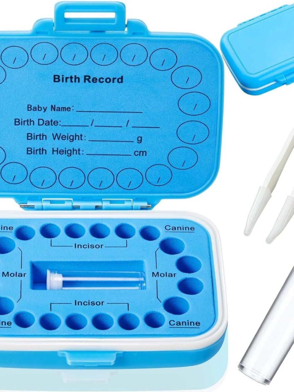 Tooth Fairy Box for Kids Teeth Keeper Birth Record, Blue
